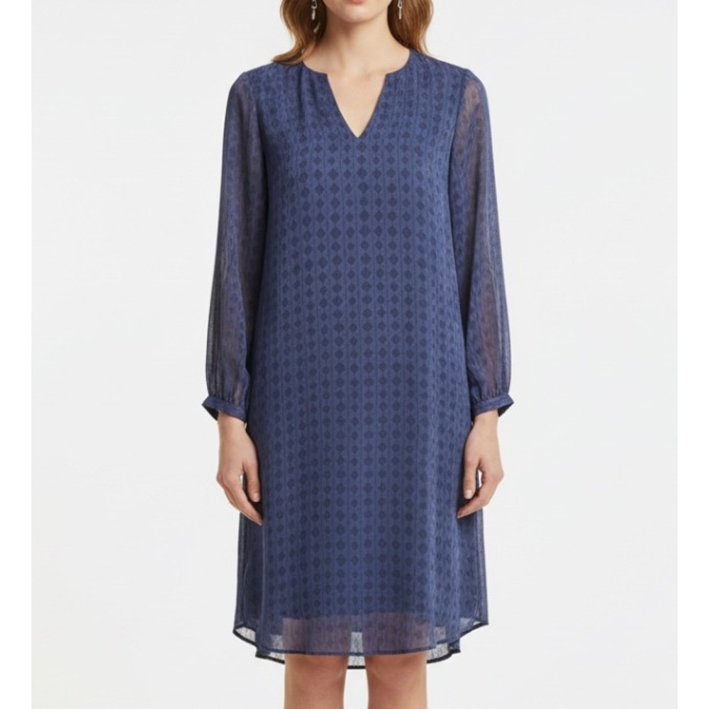 CABI 3102 Line CHIFFON Diamond Print V-NECK Purple/Black SHIFT HARLEQUIN Dress S